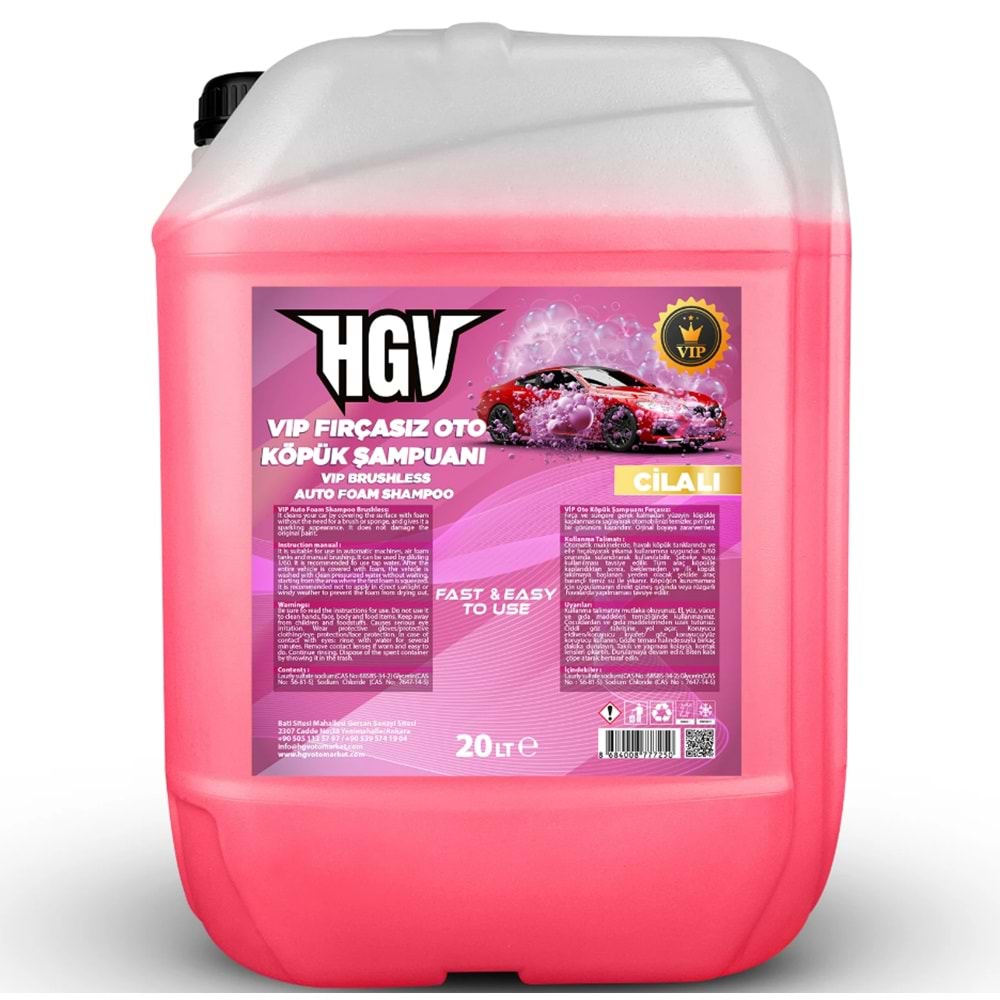 HGV Fırçasız Oto Köpük Şampuanı Pembe 20Lt