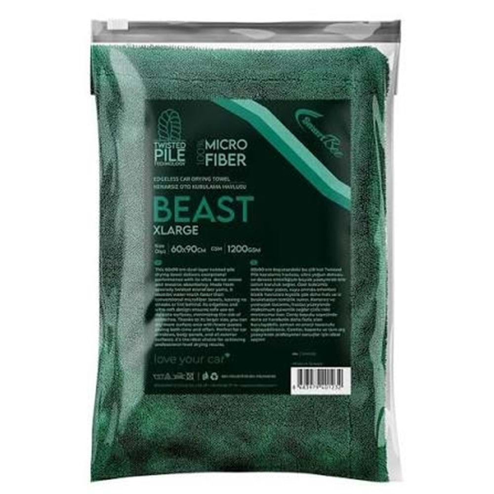 BEAST Double Sided Twisted Pile Drying Towel 60×90cm 1200gsm – Dark Green