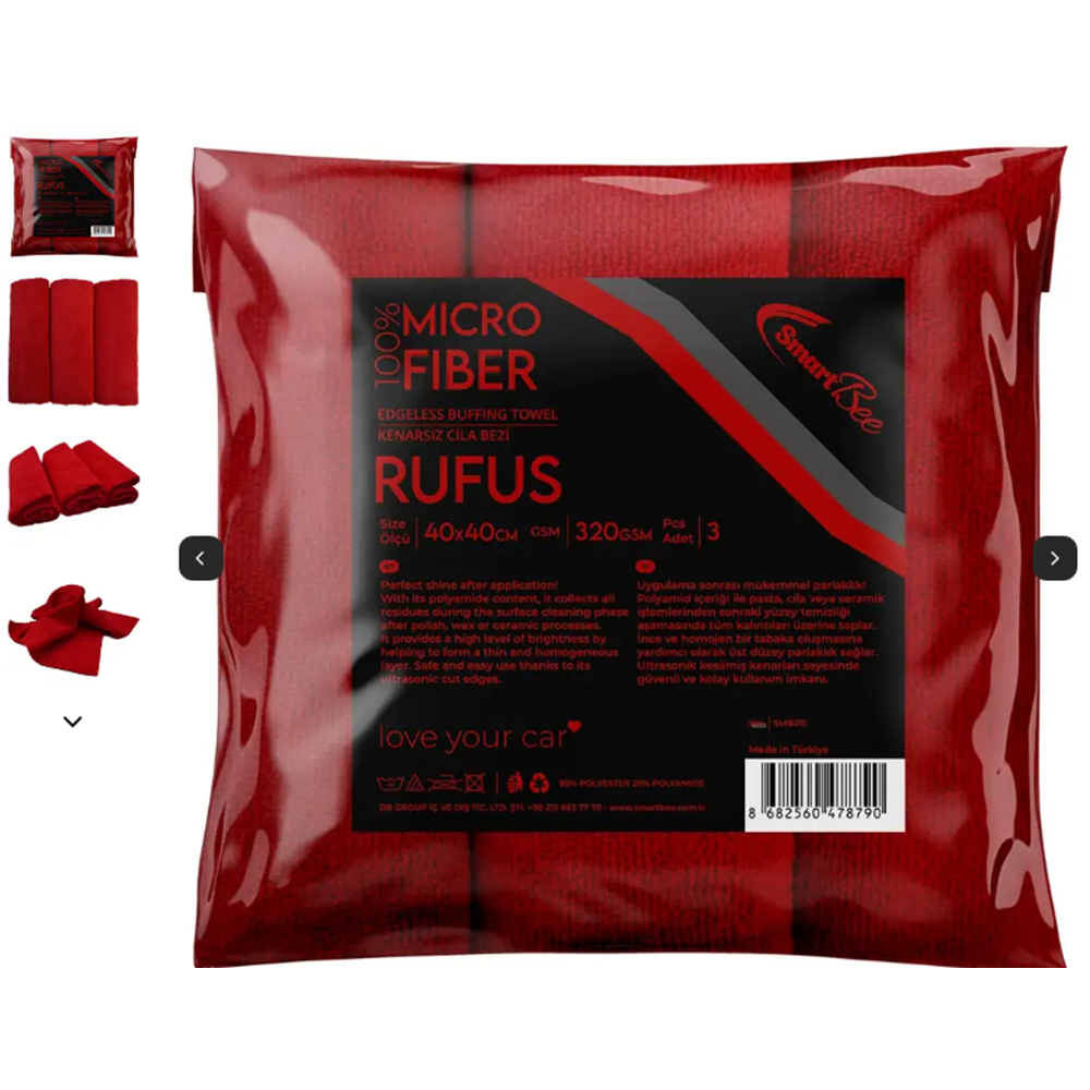 RUFUS 300GSM Red 3pcs Microfiber Wax Cloth 40x40cm ULTRASONİK - SMB215