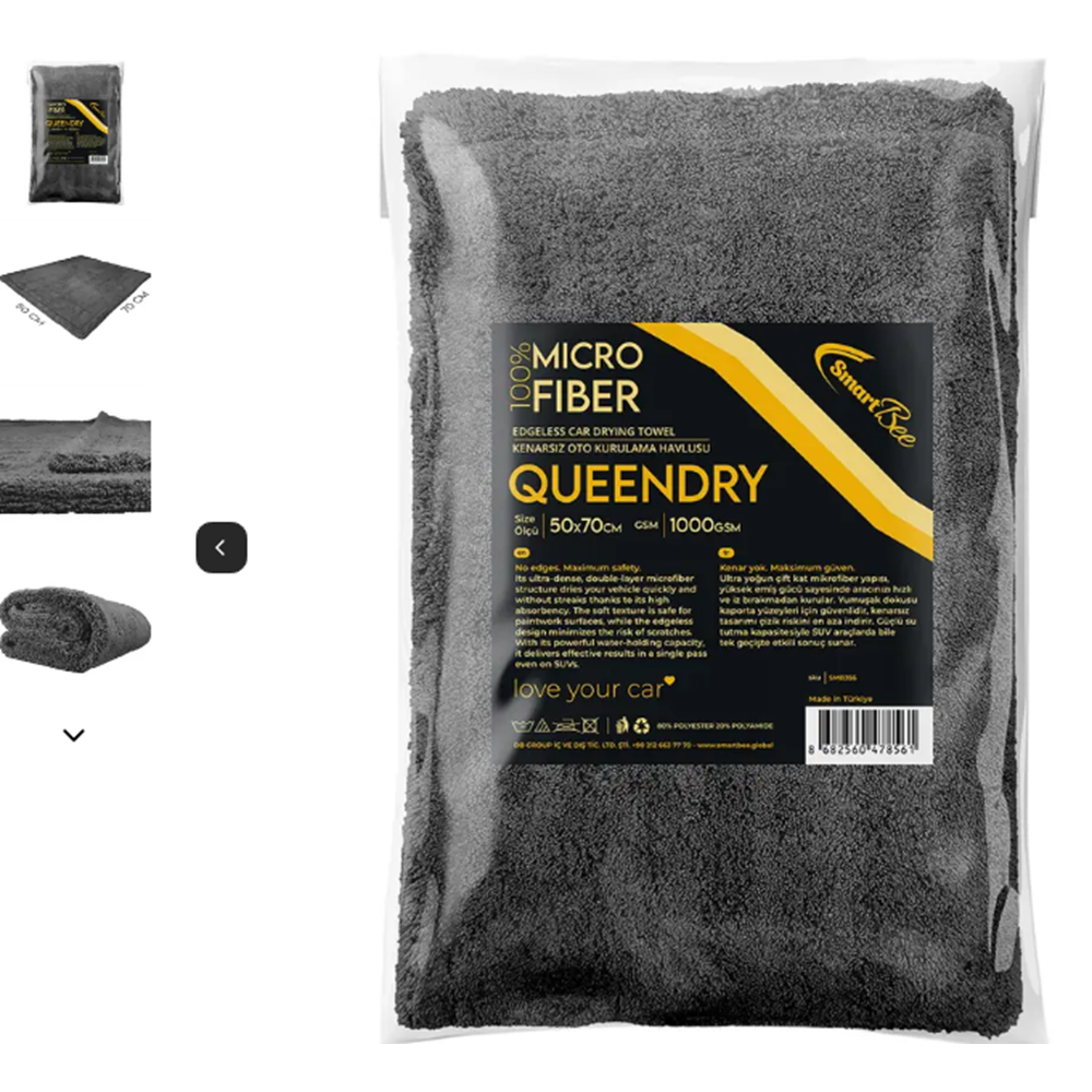 QUEENDRY Kenarsız Mikrofiber Araba Kurutma Havlusu 50×70cm 1000GSM