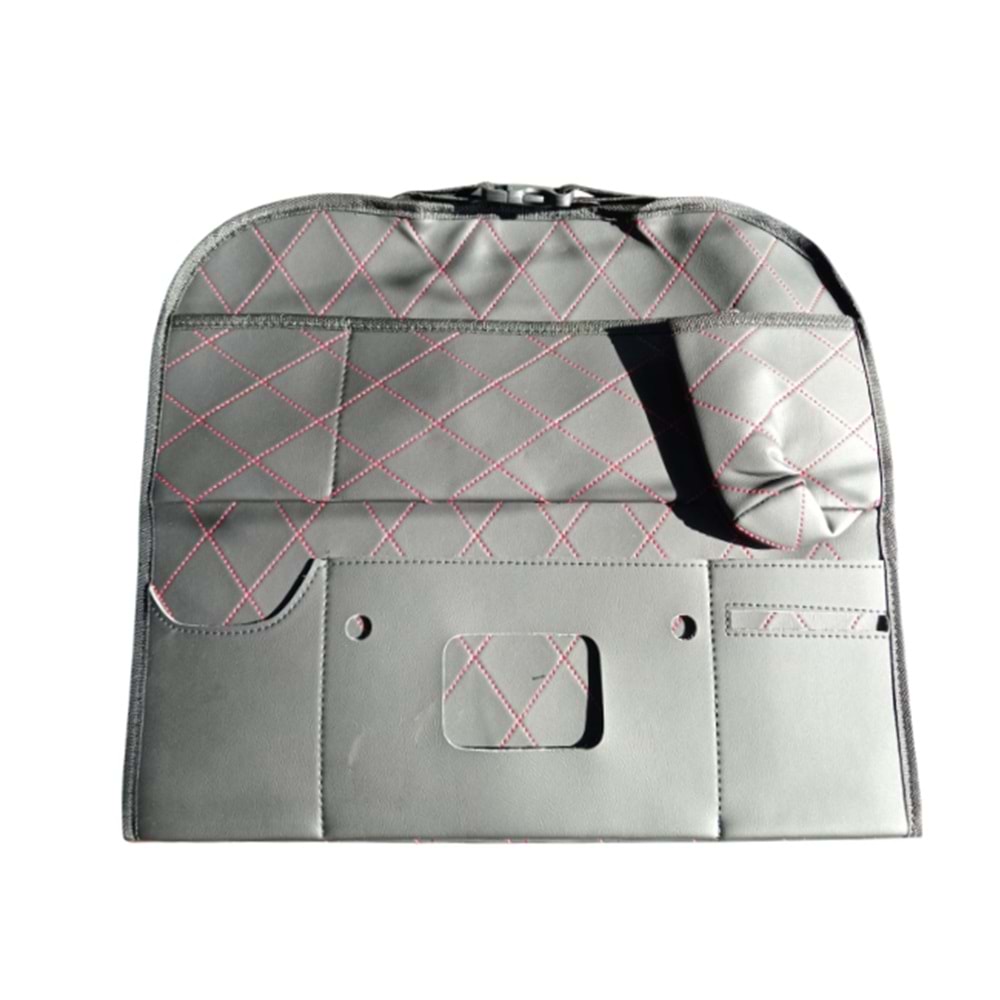 KOLTUK ARKASI ORGANIZER KAPITONE DERI SIYAH KIRMIZI IP