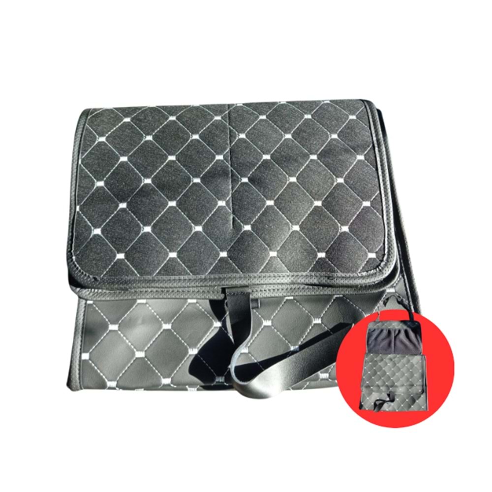 ARKA KOLTUK CANTA TIP ORGANIZER KAPITONE DERI SIYAH BEYAZ IP