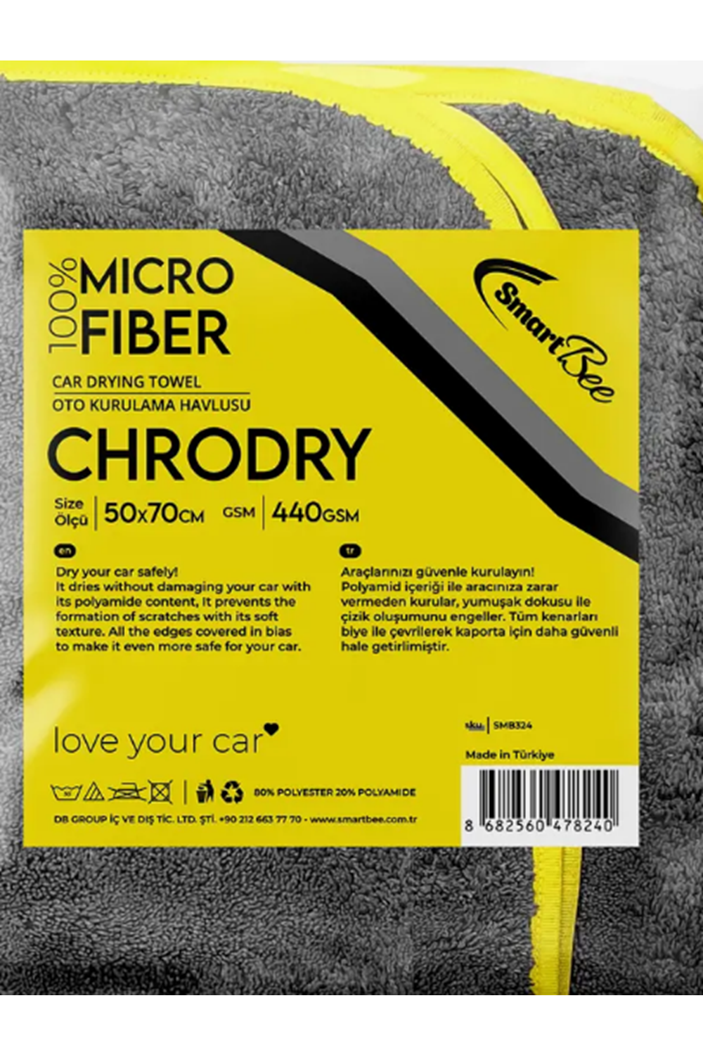 CHRODRY 440GSM Anthracite Microfiber Auto Drying Towel 50x70cm BIAS - SMB324