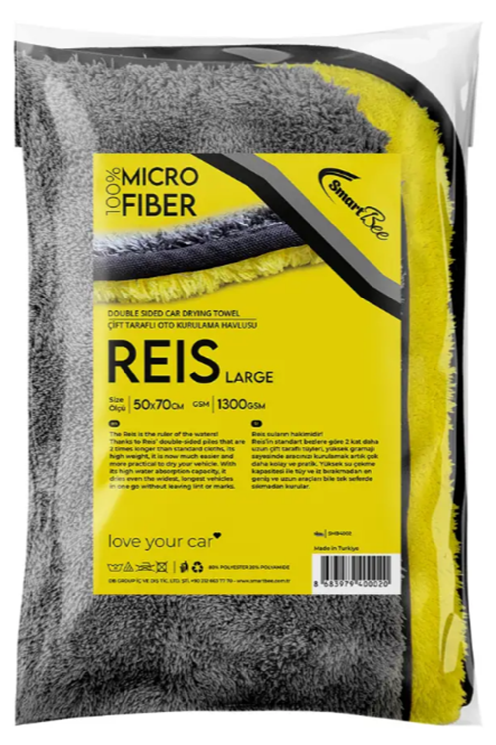 REİS 1300GSM Yellow/Grey Microfiber Auto Drying Towel 50x70cm BIAS - SMB4002