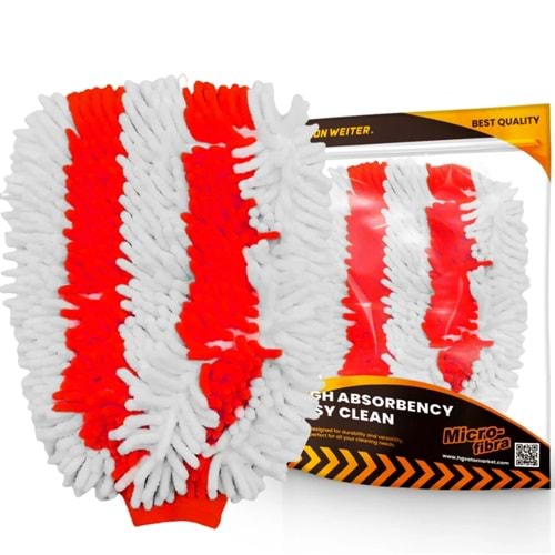 Schön Weiter Double Face Mikrofiber Makarna Yıkama Eldiveni Kırmızı Beyaz