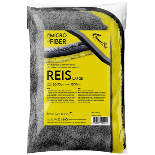 REİS 1300GSM Yellow/Grey Microfiber Auto Drying Towel 50x70cm BIAS - SMB4002