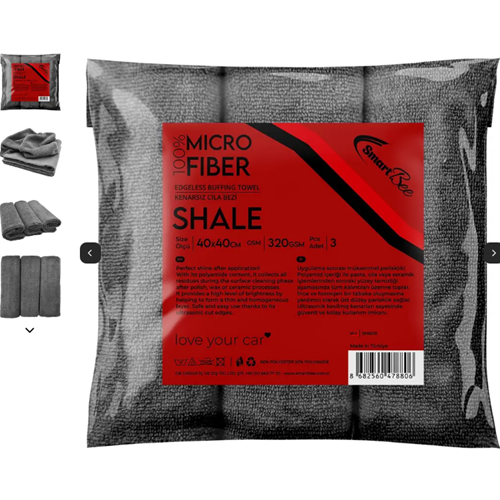 SHALE 300GSM Anthracite 3pcs Microfiber Wax Cloth 40x40cm ULTRASONİK - SMB216