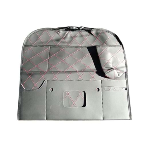 KOLTUK ARKASI ORGANIZER KAPITONE DERI SIYAH KIRMIZI IP