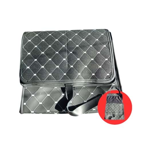 ARKA KOLTUK CANTA TIP ORGANIZER KAPITONE DERI SIYAH BEYAZ IP