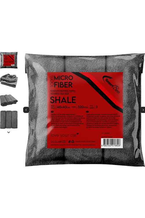 SHALE 300GSM Anthracite 3pcs Microfiber Wax Cloth 40x40cm ULTRASONİK - SMB216