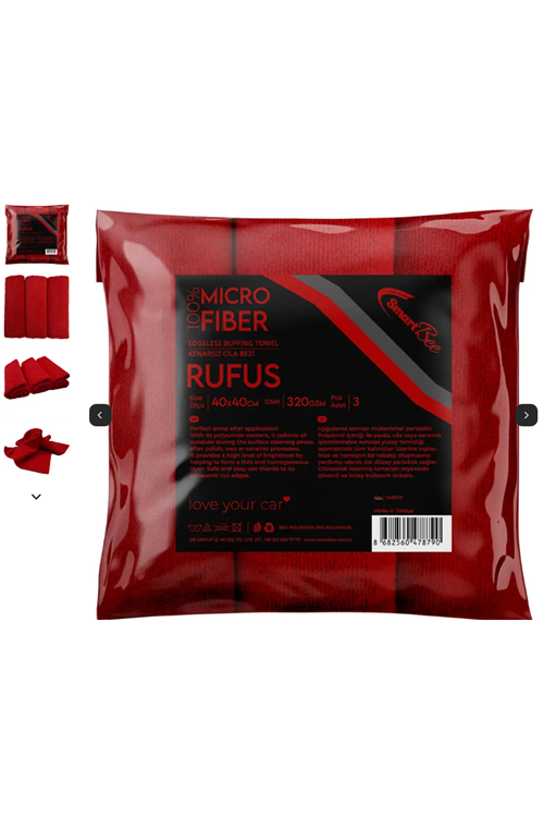 RUFUS 300GSM Red 3pcs Microfiber Wax Cloth 40x40cm ULTRASONİK - SMB215