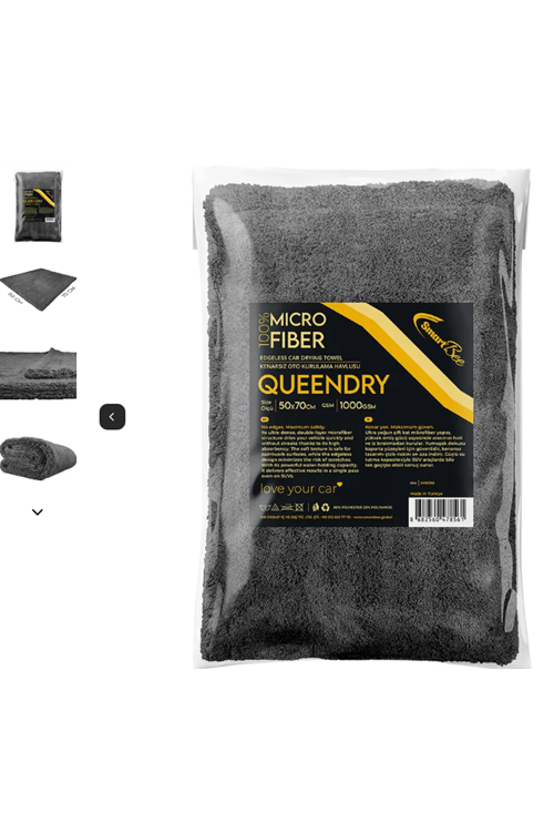 QUEENDRY Kenarsız Mikrofiber Araba Kurutma Havlusu 50×70cm 1000GSM