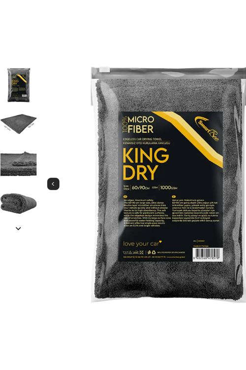 KINGDRY 1000GSM Anthracite Microfiber Auto Drying Towel 60x90cm EDGELESS - SMB357