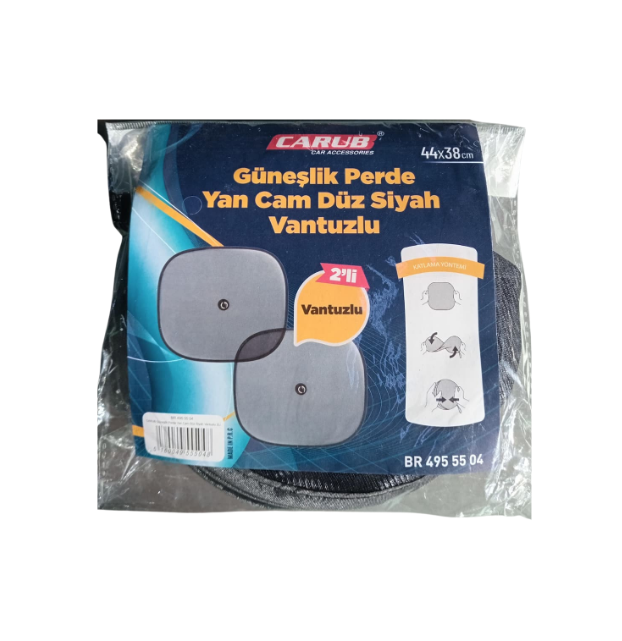 PERDE YAN CAM TRAPEZ SIYAH VANTUZLU 2LI