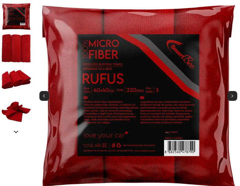 RUFUS 300GSM Red 3pcs Microfiber Wax Cloth 40x40cm ULTRASONİK - SMB215