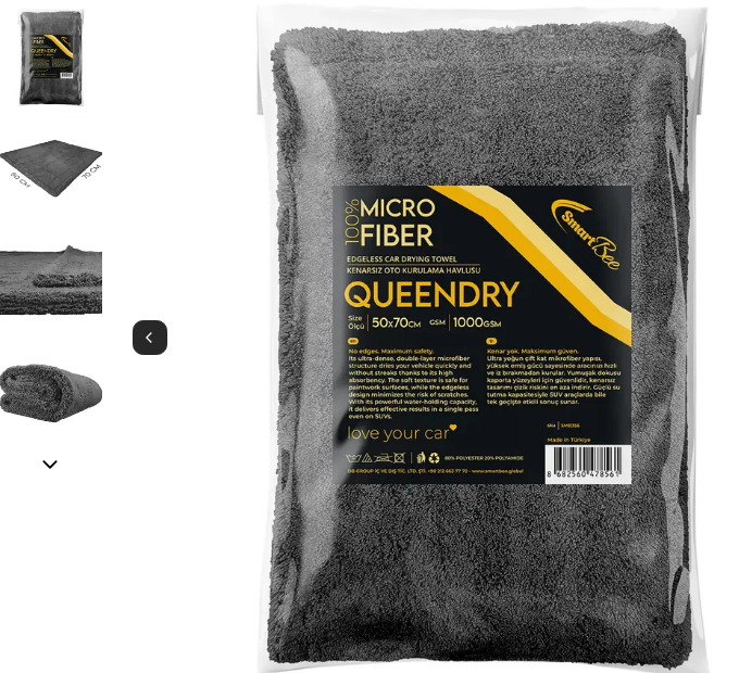 QUEENDRY Kenarsız Mikrofiber Araba Kurutma Havlusu 50×70cm 1000GSM