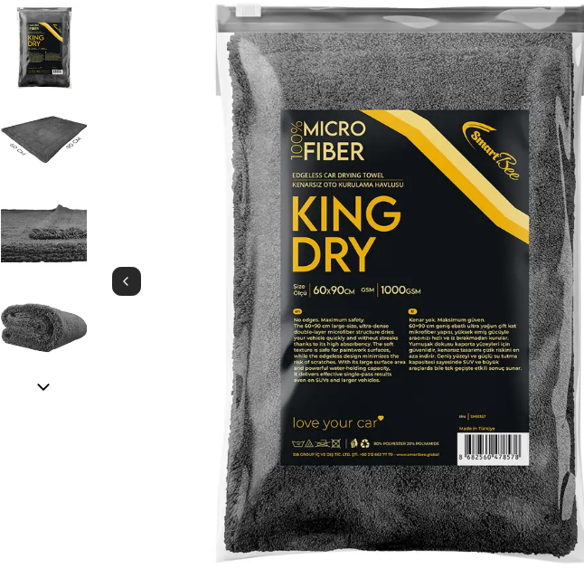 KINGDRY 1000GSM Anthracite Microfiber Auto Drying Towel 60x90cm EDGELESS - SMB357