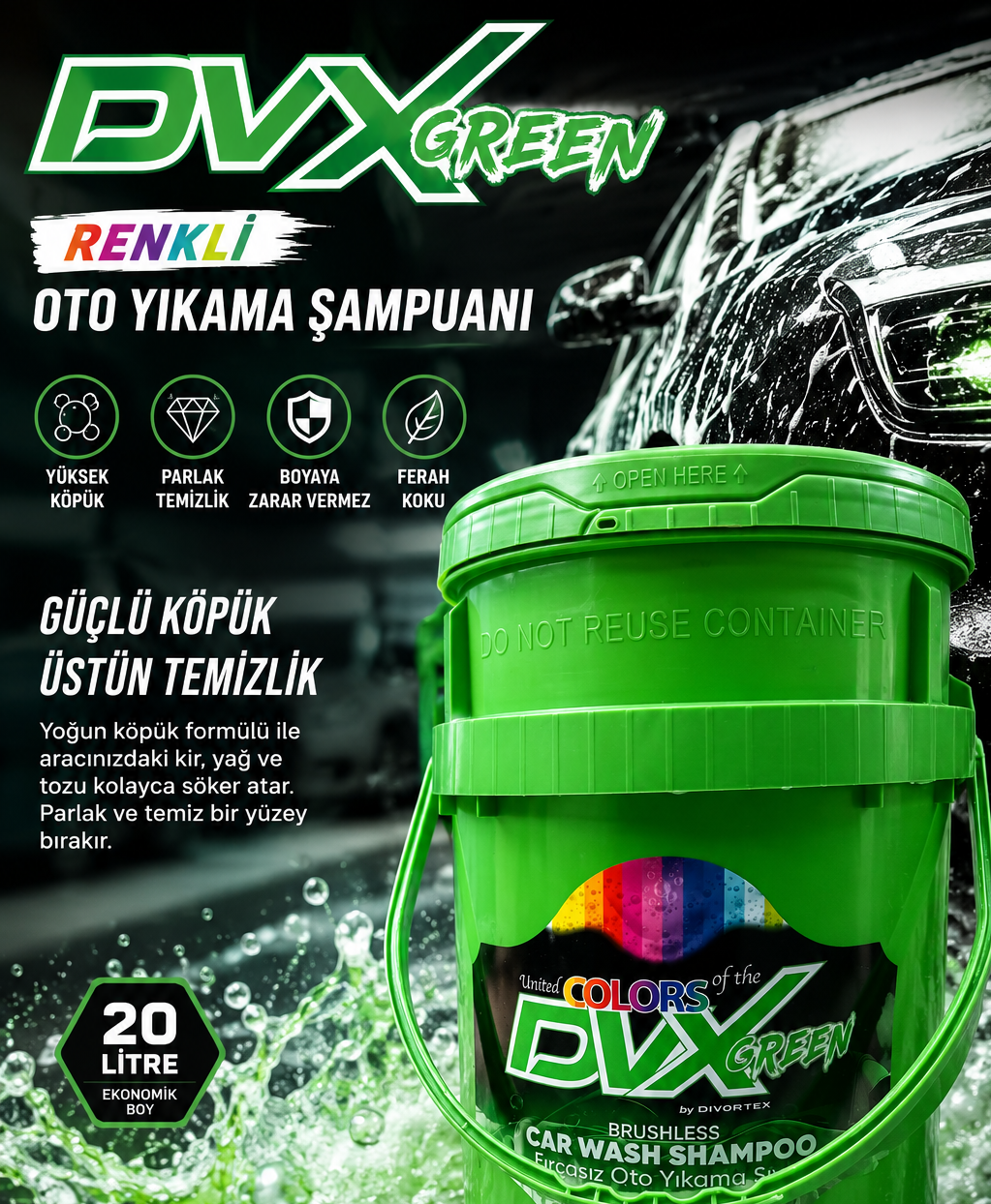 DVX GREEN RENKLİ ŞAMPUAN KOVA 20 LT