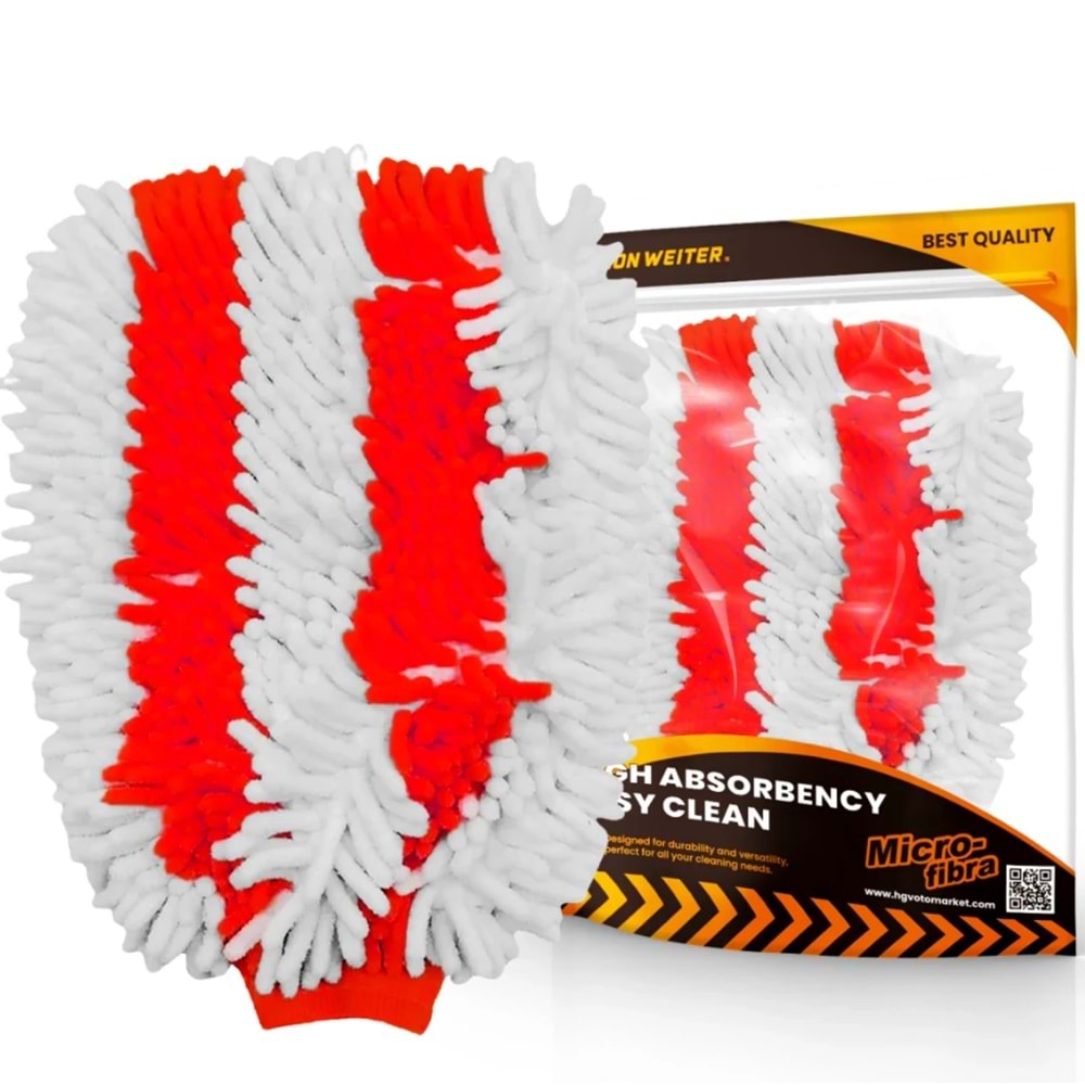 Schön Weiter Double Face Mikrofiber Makarna Yıkama Eldiveni Kırmızı Beyaz