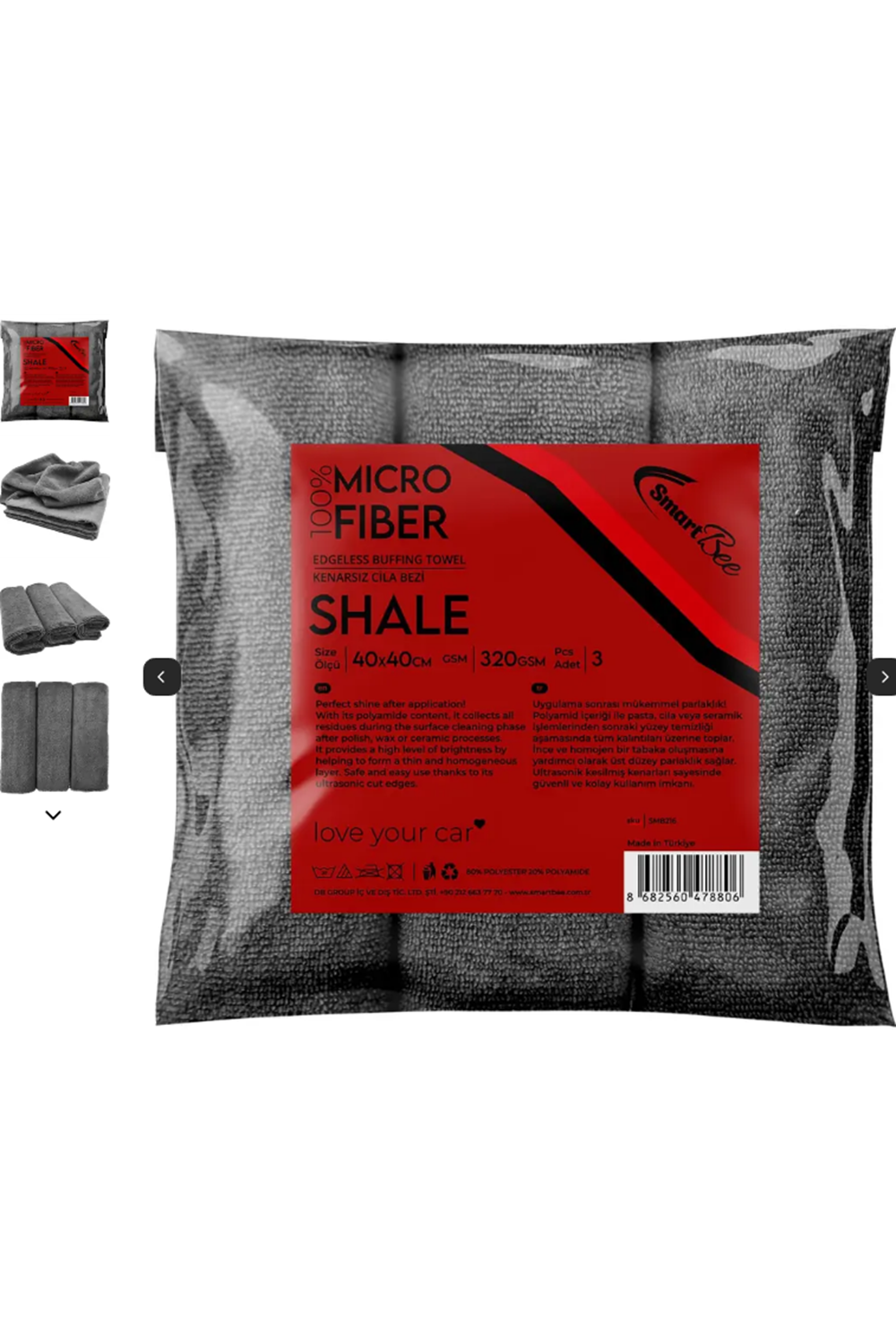 SHALE 300GSM Anthracite 3pcs Microfiber Wax Cloth 40x40cm ULTRASONİK - SMB216
