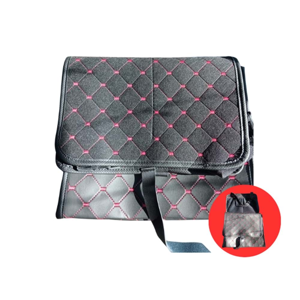 ARKA KOLTUK CANTA TIP ORGANIZER KAPITONE DERI SIYAH KIRMIZI IP